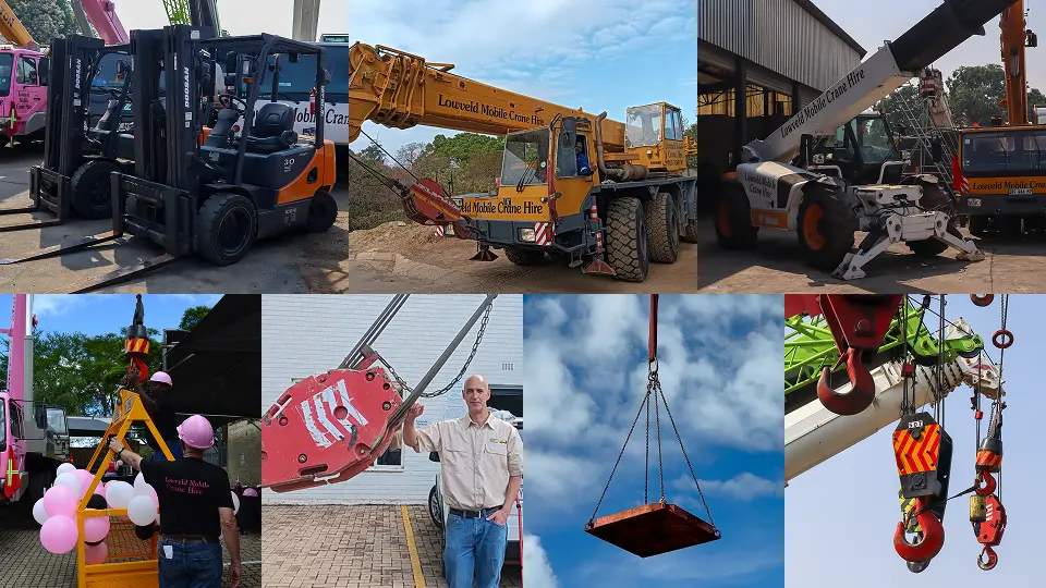 Collage image featuring pictures of the various services that Lowveld Mobile Crane Hire offers